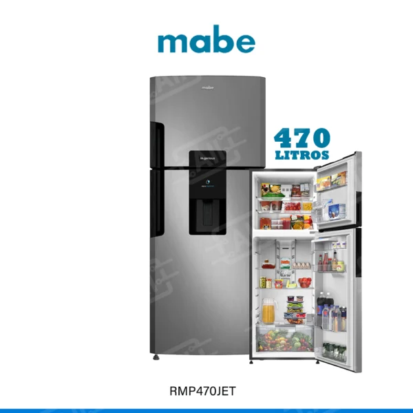 refrigerador mabe, rmp470jet, no frost 470 litros, refrigerador top mount, dispensador de agua, total fresh flow, home energy saver, ice twist, refrigerador platinum, mabe ecuador, nevera familiar, refrigerador no frost, top freezer mabe