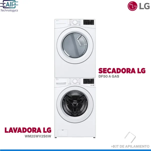 Lavadora LG WM25WV2S6W 25kg +Secadora DF50 Gas
