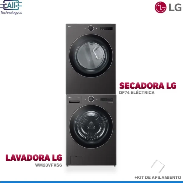 Lavadora LG WM23BFXS6 23kg AI DD + Secadora Eléctrica DF74